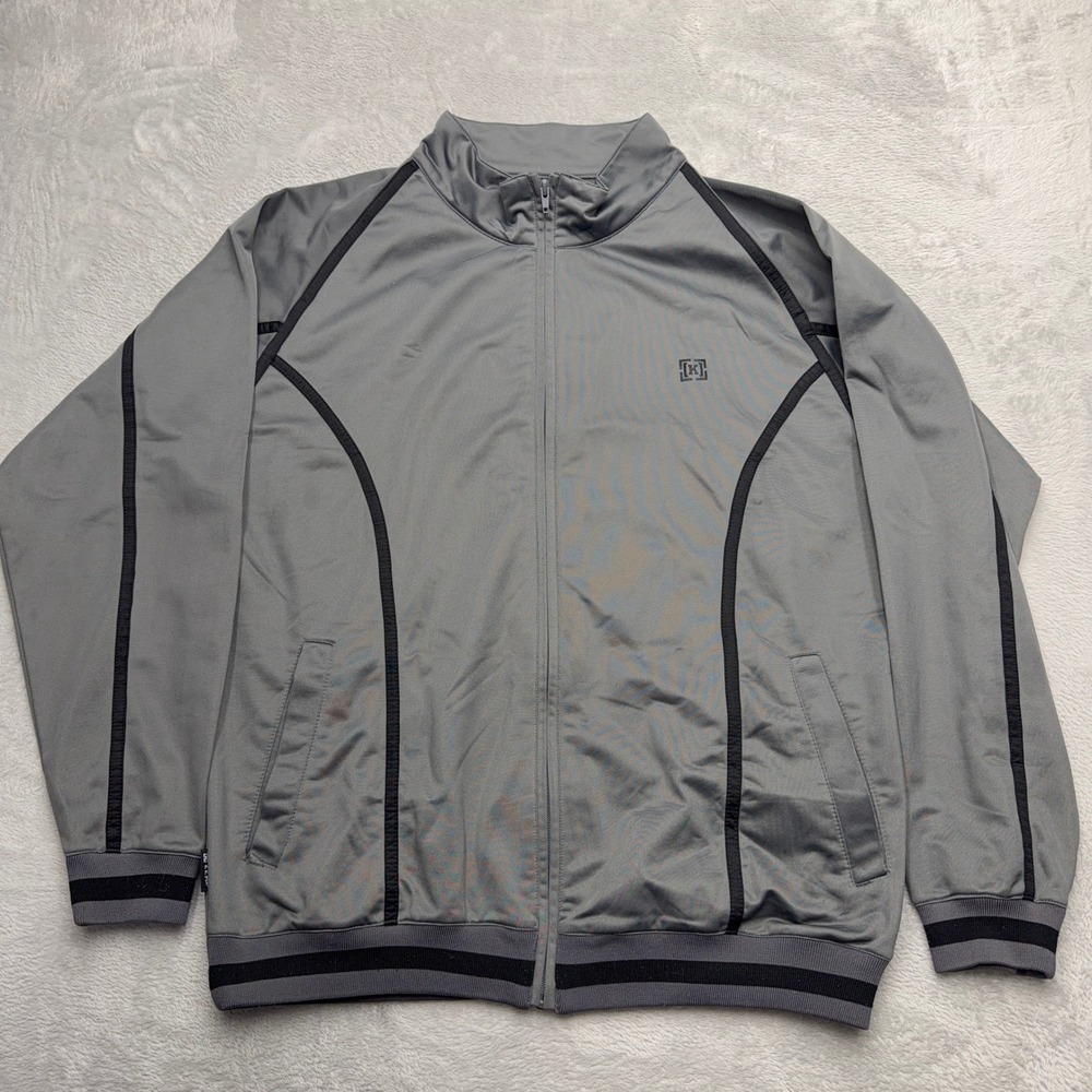 KR3W Track Jacket Mens XL Gray Full Zip Striped Ribbed Trim Skateboard